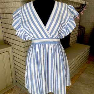 NWT blue and white dress with puffy sleeves.